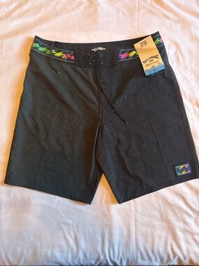 Billabong Recycler Pro Black Boardshorts with Rainbow Wave Trim